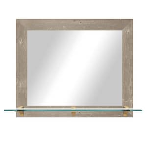Modern Rustic ( 25.5 in. W x 21.5 in. H ) Harvest Brown Horizontal Mirror with Tempered Glass Shelf and Brass Brackets