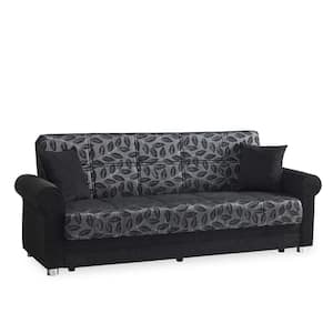 Santiago Collection Convertible 89 in. Black Chenille 3-Seater Twin Sleeper Sofa Bed with Storage