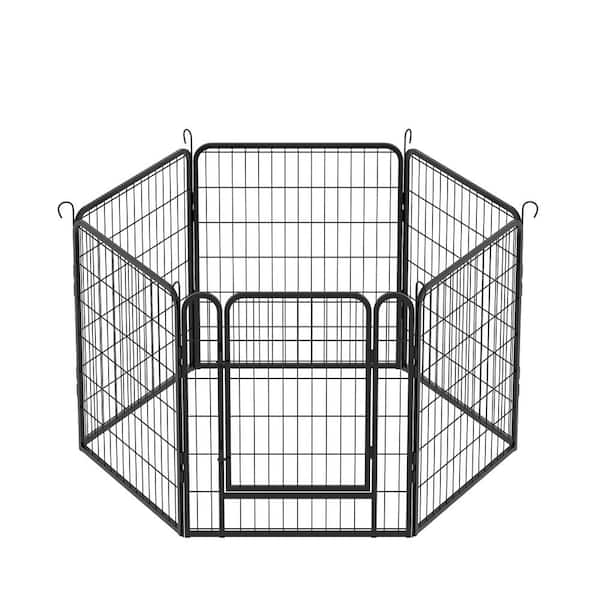 6-Panels Heavy Duty Metal Playpen with Door, 31.7 in. H Dog Fence Pet Exercise Pen for Outdoor, Indoor