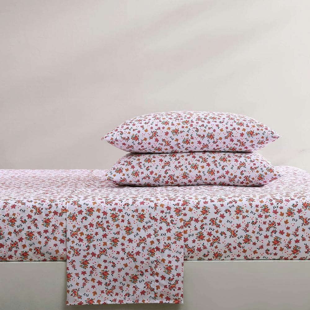 Fall Foliage Pink Twin Microfiber Sheet Set with Pillowcase