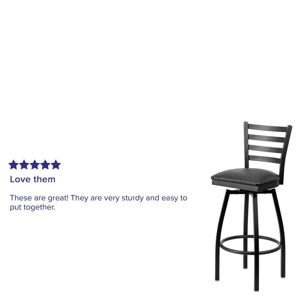 Essential Swivel Black Vinyl & Metal Barstool with Ladder Back
