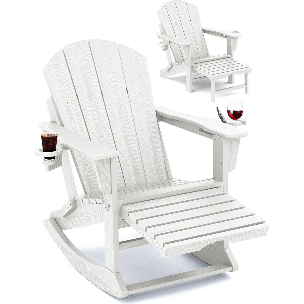 White HDPE Plastic Folding Adirondack Rocking Chair Set of 2 with Retractable Ottoman and Cup Holder price history on PriceWatchPro