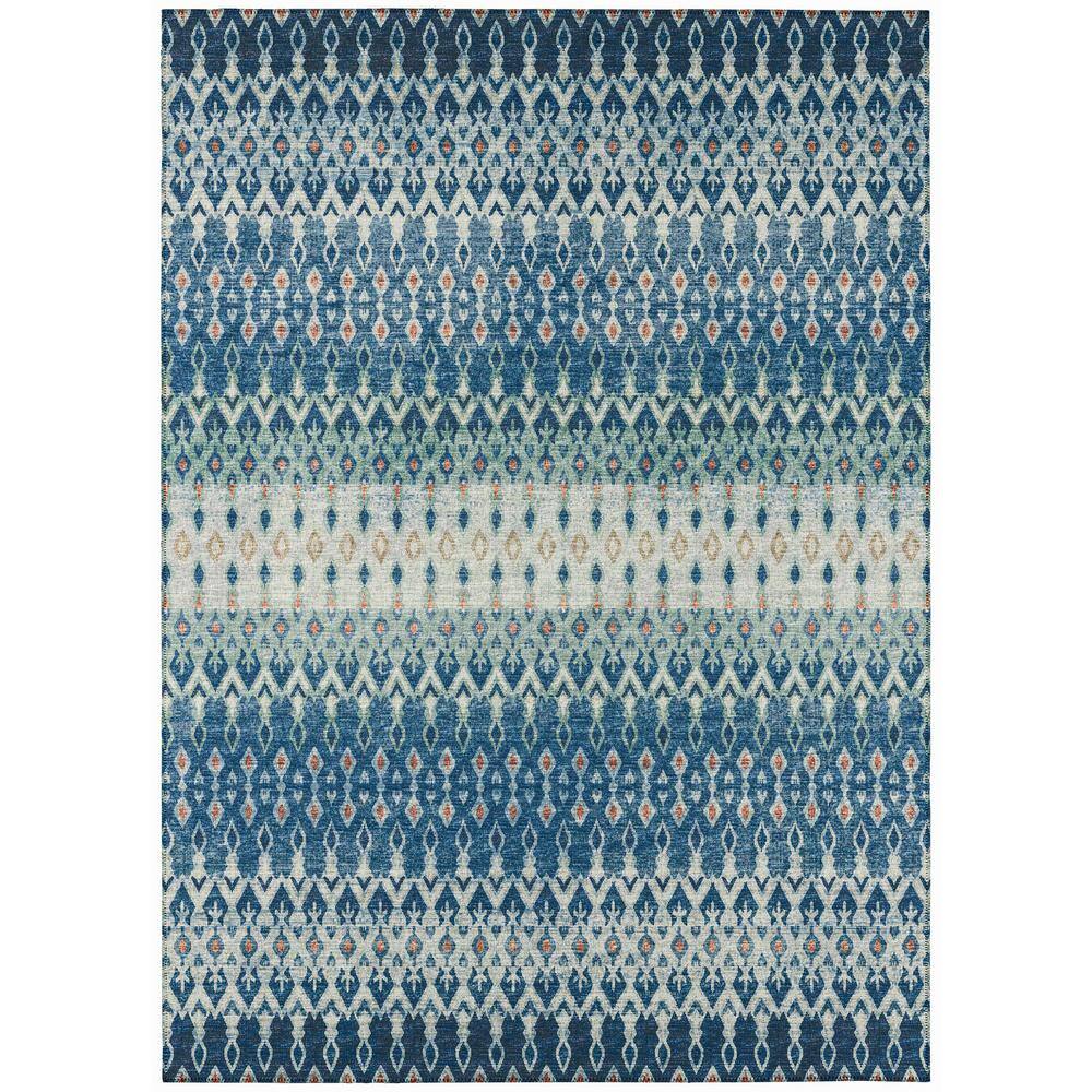 Bravado Blue 9 ft. x 12 ft. Geometric Indoor/Outdoor Washable Area Rug