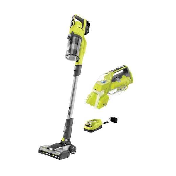 RYOBI ONE+ 18V Cordless Stick Vacuum Cleaner Kit w/ 4.0 Ah Battery, Charger, & ONE+ Cordless SWIFTClean Spot Cleaner