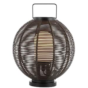 Jigu 22 in. Outdoor Woven Globe Asian LED Lantern, Coffee