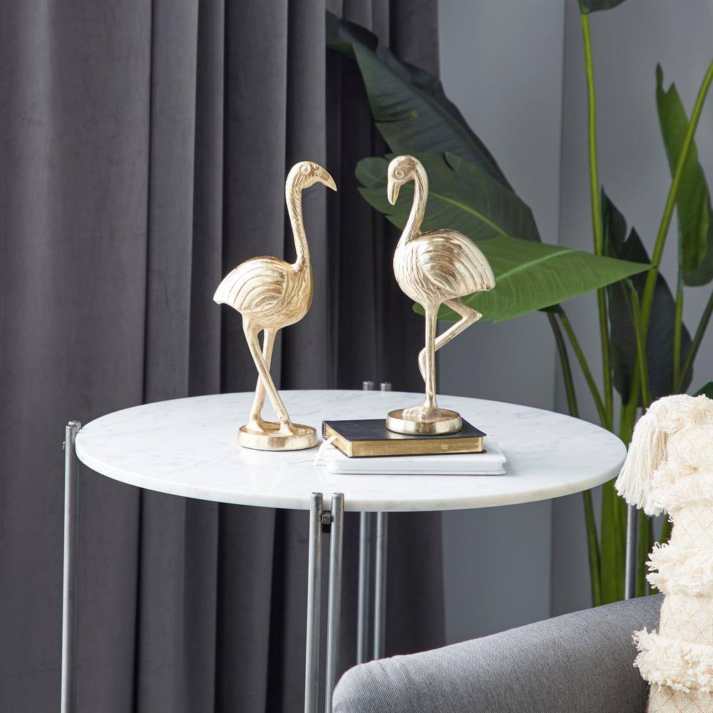 Gold Aluminum Flamingo Sculptures Set of 2