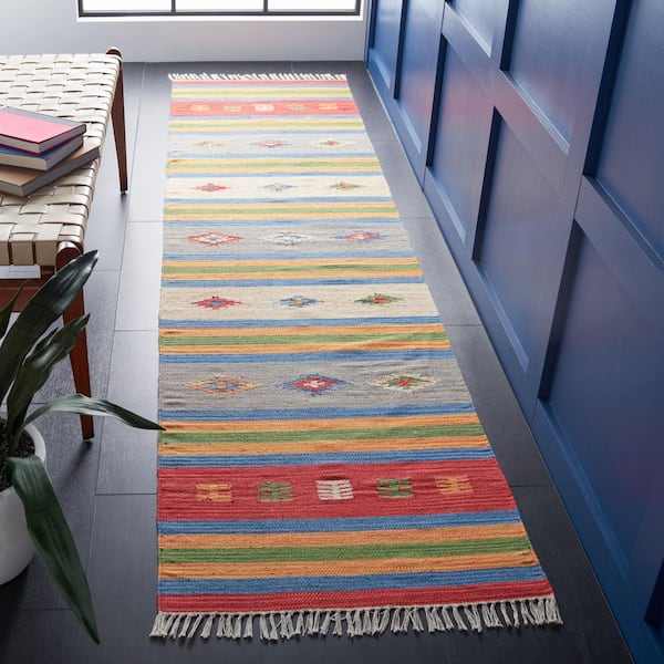 Montauk 2 ft. x 9 ft. Blue/Red Western Striped Runner Rug