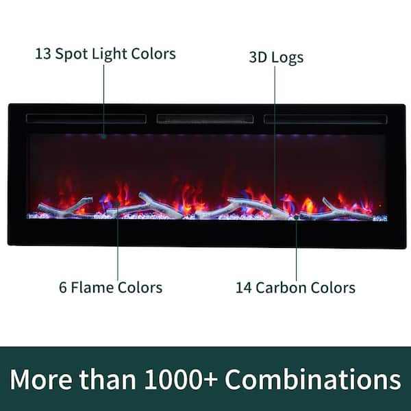 72 in. Wall Mount and Recessed Electric Fireplace in Black