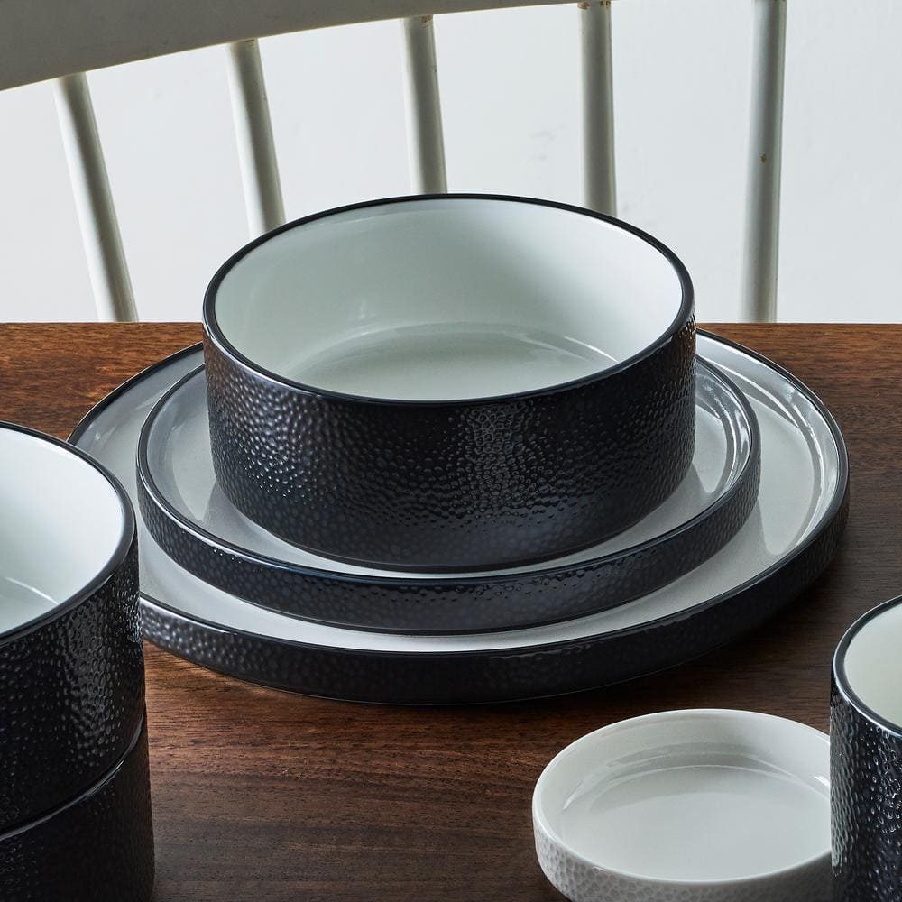 Black and White Porcelain 12-Piece Dinnerware Set, Service for 4