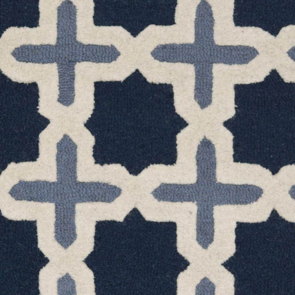 Blue and Ivory Geometric Tufted Wool Area Rug, 3' x 5'