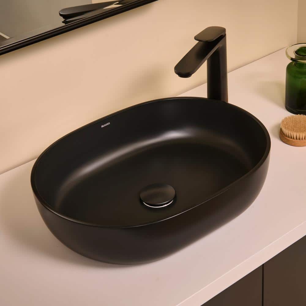 Matte Black 28" Stone Above-Counter Vessel Sink