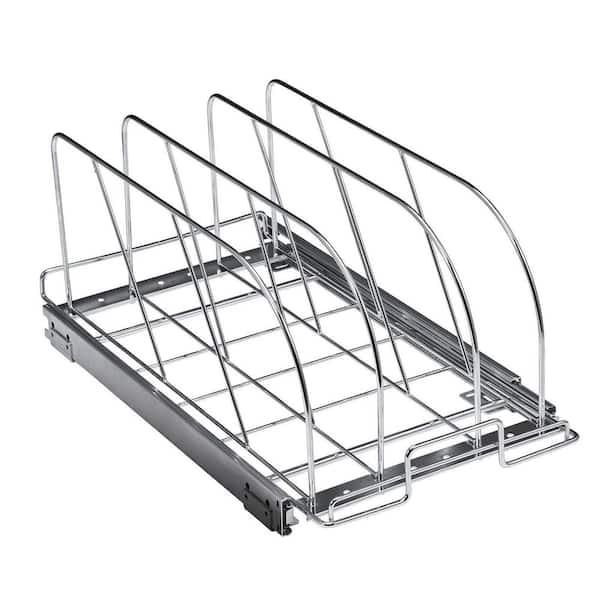 11.7 in.W Expandable Pull-Out Pan Rack - Drawer Organizer Adjustable Wire Dividers for Kitchen Cabinet