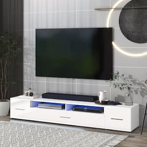 82.6 in. White TV Stand Fits TVs up to 90+ in. with Color Changing LED Lights and 4 Cabinets