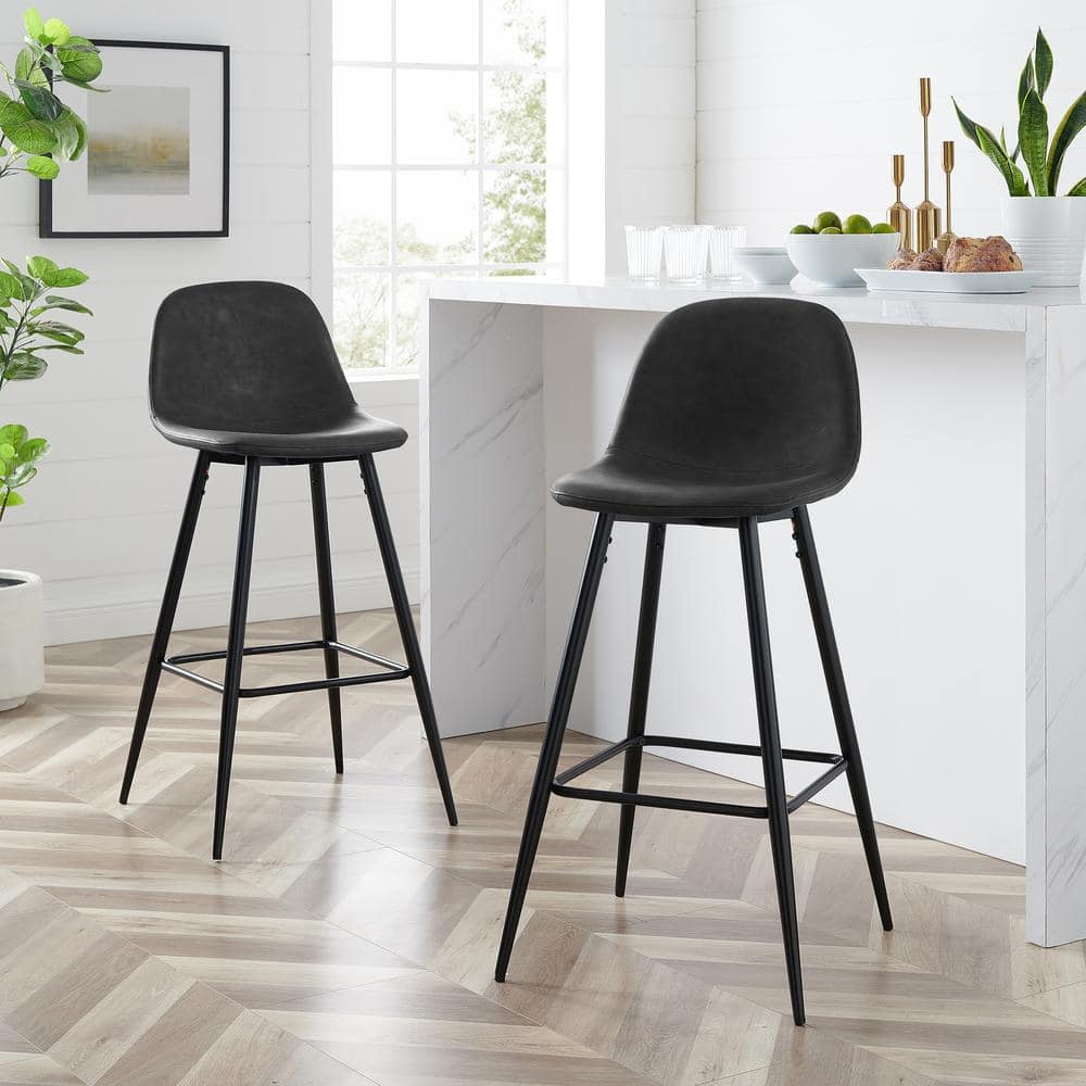 Weston Distressed Black Faux Leather Bar Stools, Set of 2