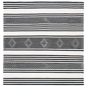 Striped Kilim Black Ivory Doormat 3 ft. x 3 ft. Striped Square Area Rug