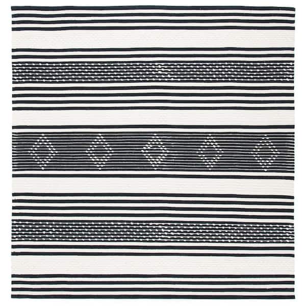SAFAVIEH Striped Kilim Black Ivory 7 ft. x 7 ft. Striped Square Area Rug