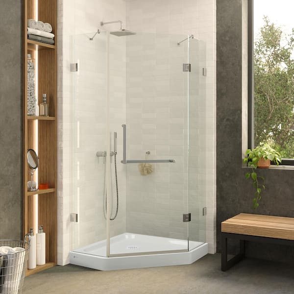 FINE FIXTURES 34 in. W x 34 in. D x 74 in. H Neo Angle Pivot Frameless Corner Shower Enclosure in Polished Chrome Finish