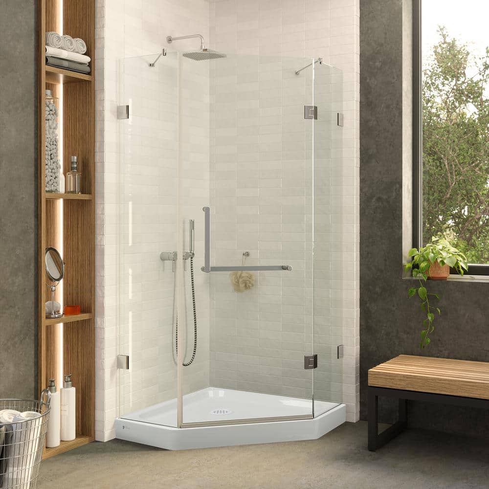 Polished Chrome Neo Angle Frameless Glass Shower Enclosure with Acrylic Base