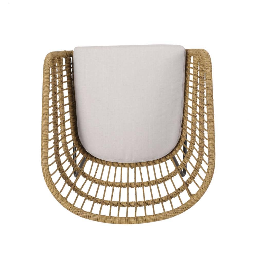 Set of 2 Light Brown and Beige Wicker Outdoor Dining Chairs with Iron Frame