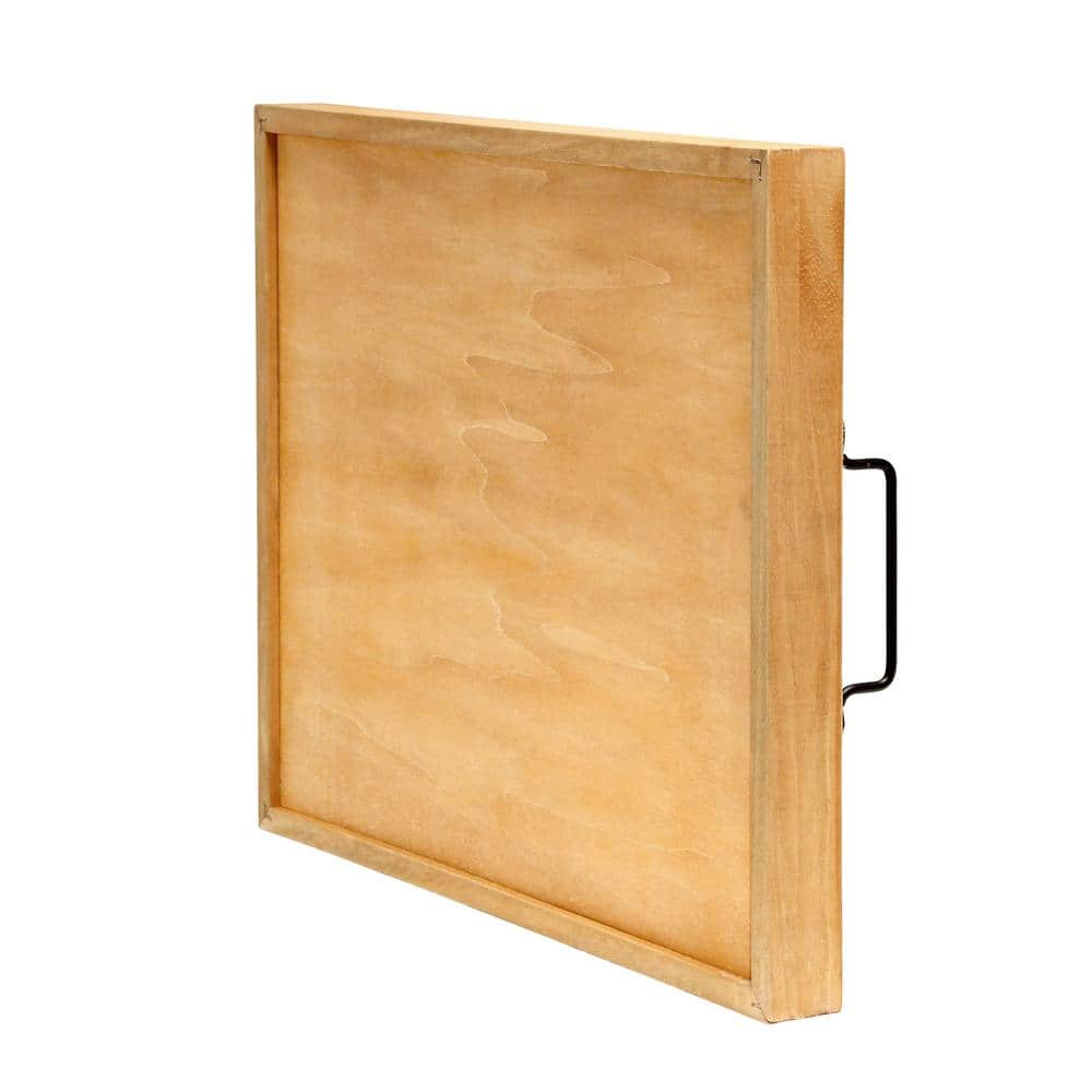 Natural Wood Fall Serving Tray with Black Metal Handles