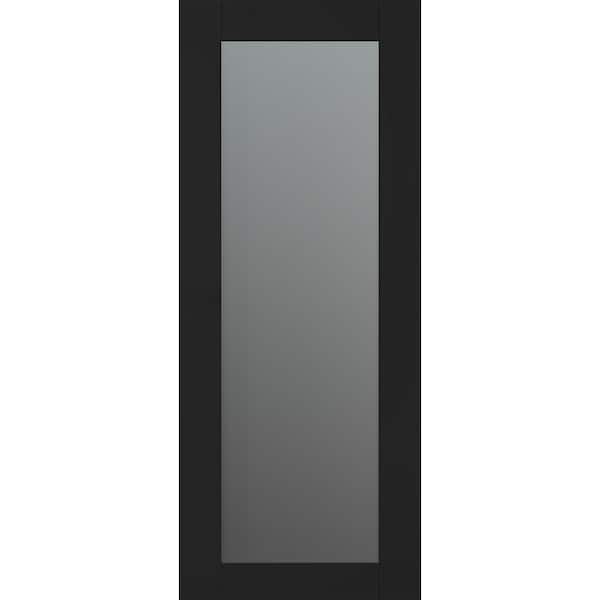 Vona 207 24 in. x 96 in. No Bore Solid Core Black Matte Wood And Full Lite Frosted Glass Composite Interior Door Slab