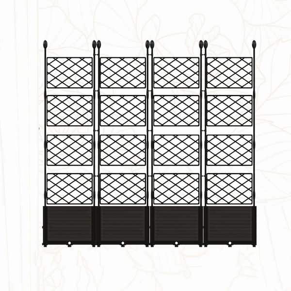 65.4 in. x 16.2 in. x 63 in. Plastic Raised Garden Bed with Trellis and Privacy Screen for Climbing Plants