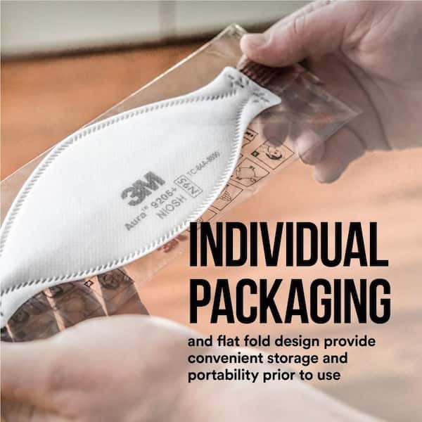 3M 9205+ N95 Aura Particulate Respirator Flat Fold, 3 pack 9205PP3