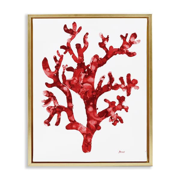 Stupell Industries Red Coral Sprig by Patti Mann Gold Floater Frame Coastal Graphic Art Print 21 in. x 17 in.