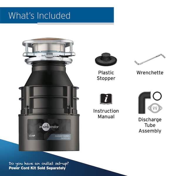InSinkErator Badger 100 1/3 HP Continuous Feed Garbage Disposal with Power Cord Kit Included InSinkErator Badger 100 1/3 HP Continuous Feed Garbage Disposal with Power Cord Kit Included