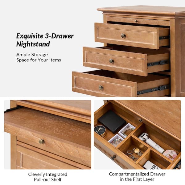 JAYDEN CREATION Julia Acorn 27 in. H Traditional 3-Drawer Solid