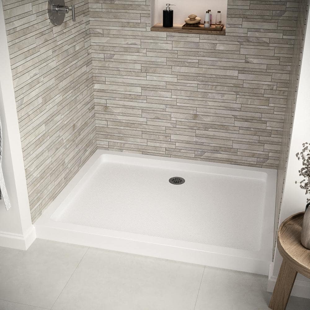 48'' Glossy White Rectangular Acrylic Shower Base with ABS Drain