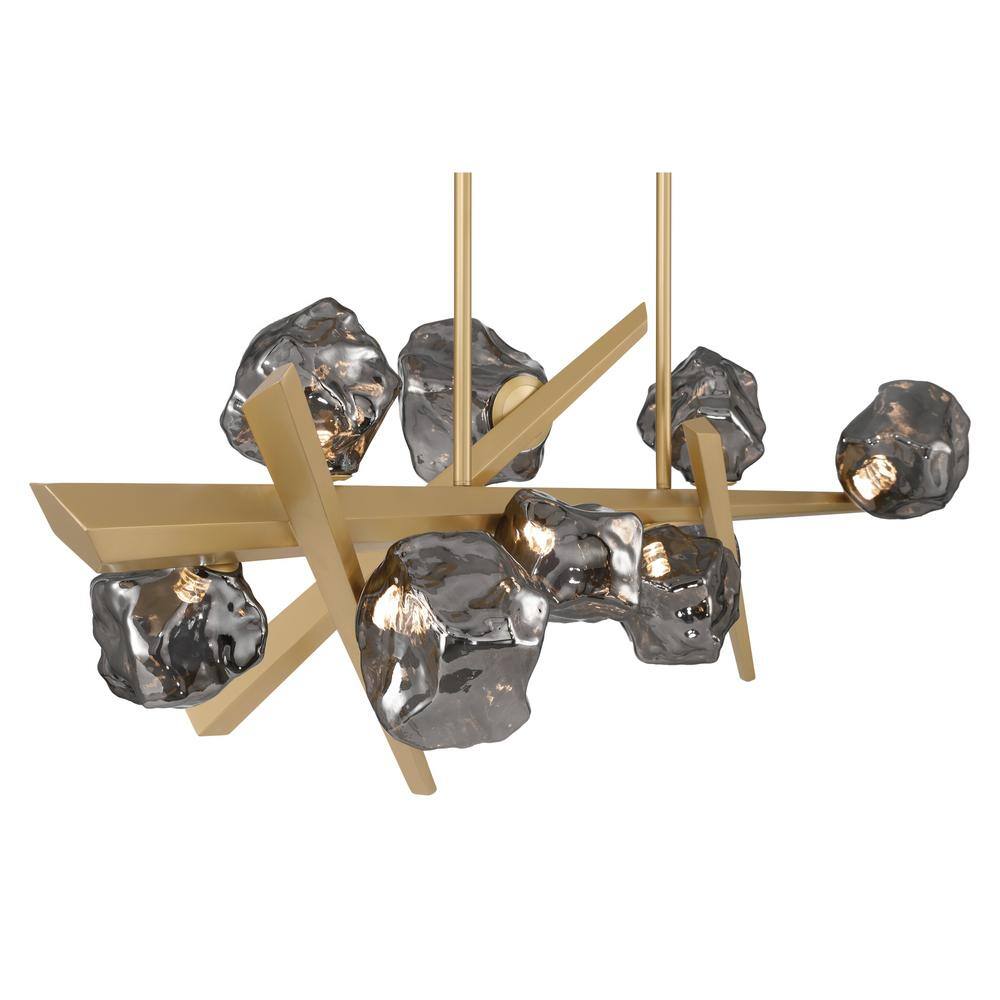 Thorah Gold 9-Light Chandelier with Charcoal Glass Shades