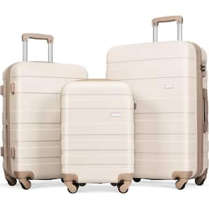 Ivory and Golden Lightweight Durable 3-Piece Expandable ABS Hardshell Spinner Luggage Set with TSA Lock