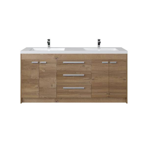 Eviva Lugano 72 in. Double Sink Natural Oak Bath Vanity with White Acrylic Top (Assembled)