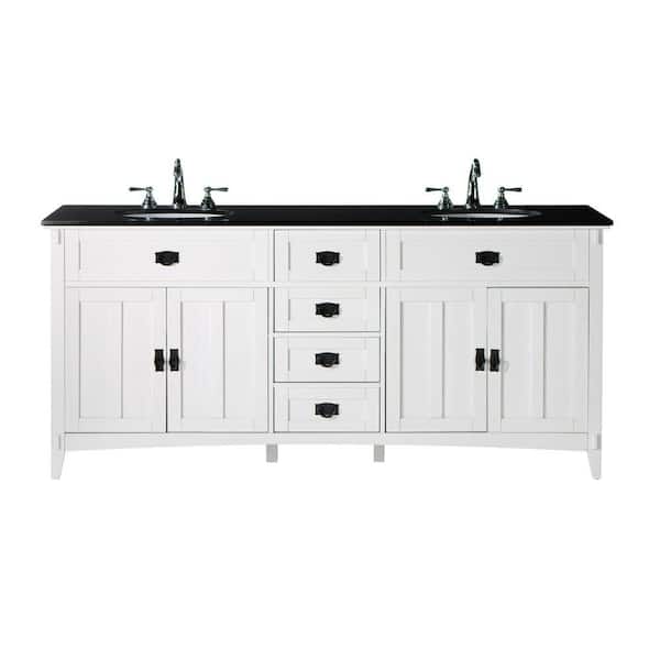 Home Decorators Collection Artisan 72 in. W x 20-1/2 in. D Bath Vanity in White with Granite Vanity Top in Black