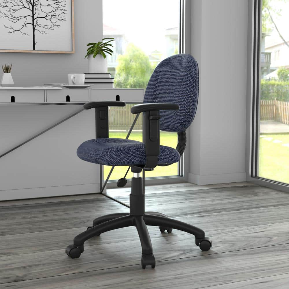 Elegant Blue Fabric Task Chair with Adjustable Arms and Swivel Base