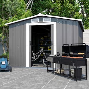 8 ft. W. x 10 ft. D Metal Storage Shed with Lockable Door, Anti-Corrosion Storage House, Waterproof, Gray (80 Sq. Ft.)