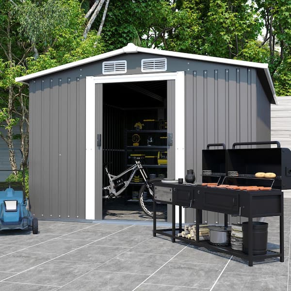 Unbranded 8 ft. W. x 10 ft. D Metal Storage Shed with Lockable Door, Anti-Corrosion Storage House, Waterproof, Gray (80 Sq. Ft.)