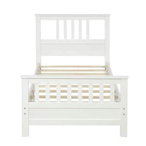 Twin Bed Frame, Platform Wood Bed Frame with Headboard, No Box Spring Needed (White, Twin)