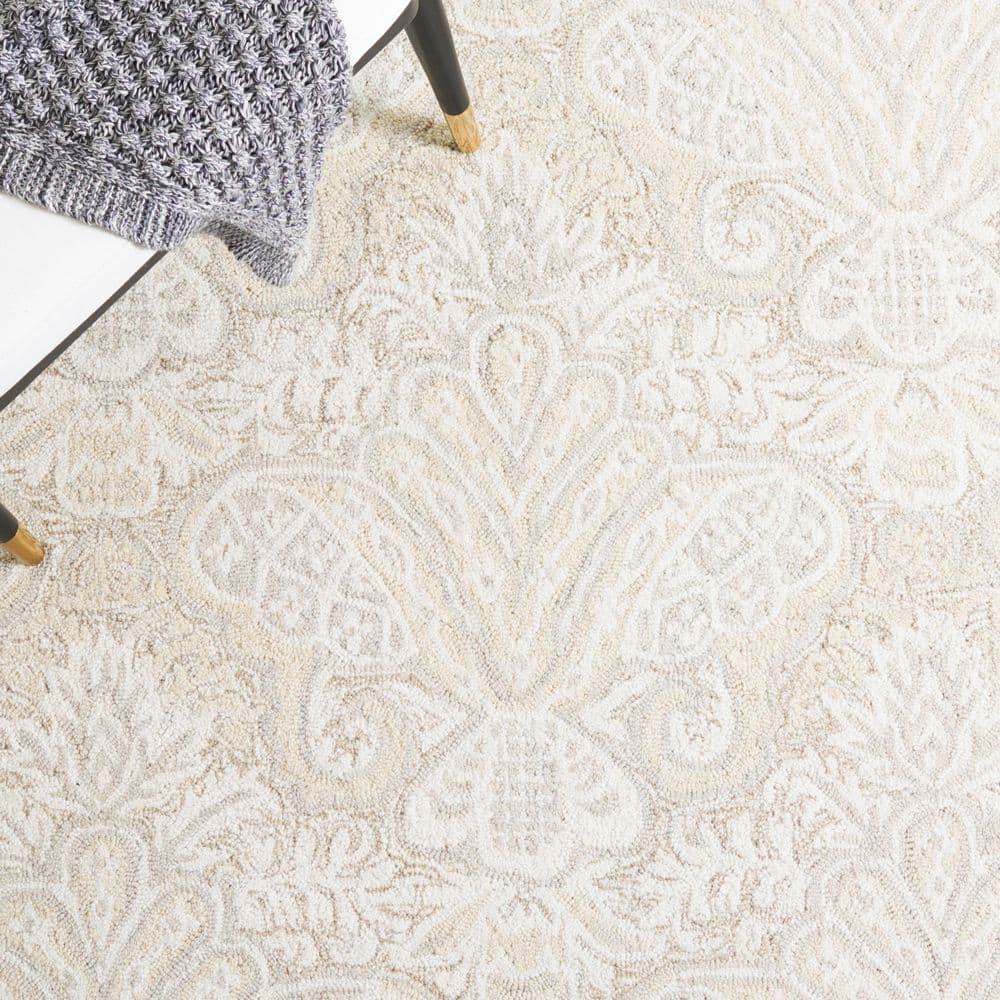 Beige Hand-Tufted Wool Medallion Area Rug 3x5
