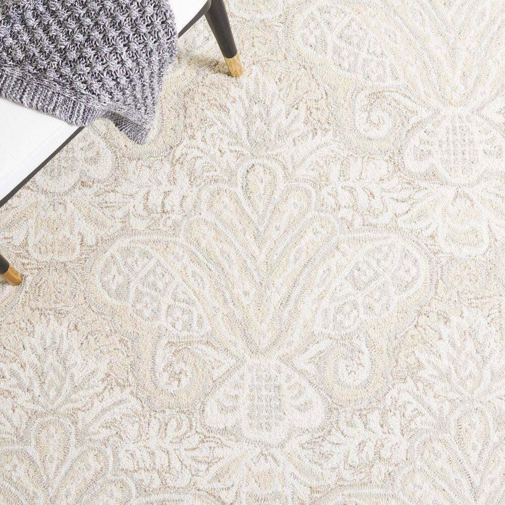Beige Hand-Tufted Wool Square Area Rug, 5' x 5'
