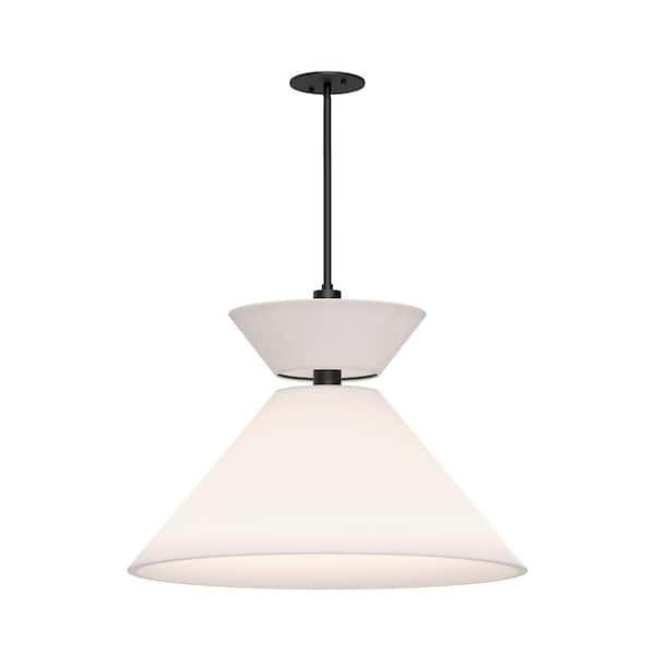 Alora Mood Chapelle 22 in. 1 Light 60-Watt Matte Black/White Linen Pendant Light