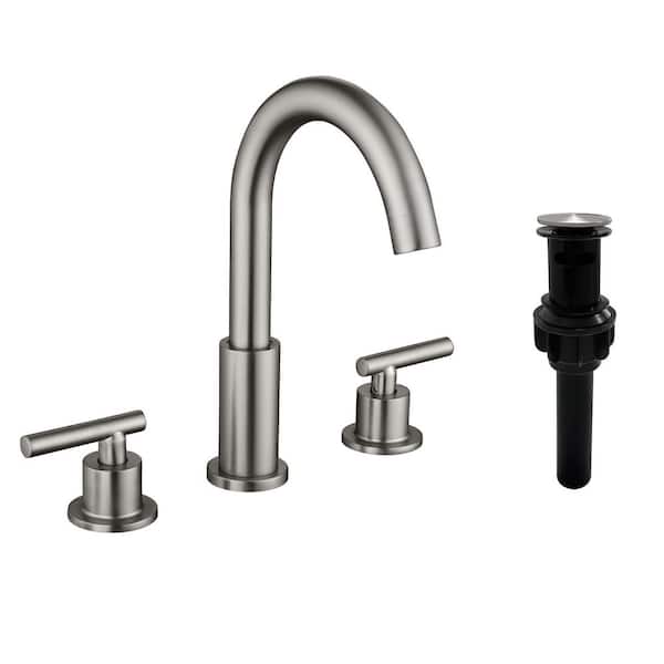 Miscool Ana 8 in. Widespread 2-Handle High-Arc Bathroom Faucet with Drain Kit Included in Brushed Nickel