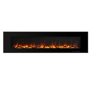 Black 72 in. 400 Sq. Ft. Wall Mounted Electric Fireplace with Remote Control and Multi-Color Flame
