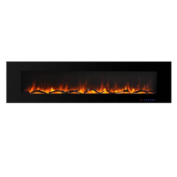 Boyel Living Black 72 in. 400 Sq. Ft. Wall Mounted Electric Fireplace with Remote Control and Multi-Color Flame