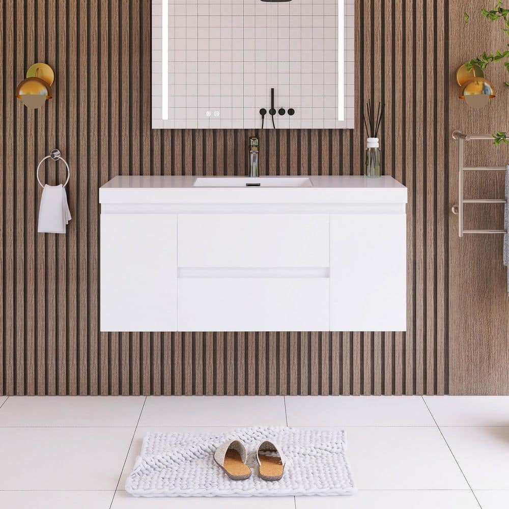 47.3 in. W x 19.7 in. D x 22.5 in. H Wall Mounted Bath Vanity in. White with White Cultured Marble Top price history on PriceWatchPro