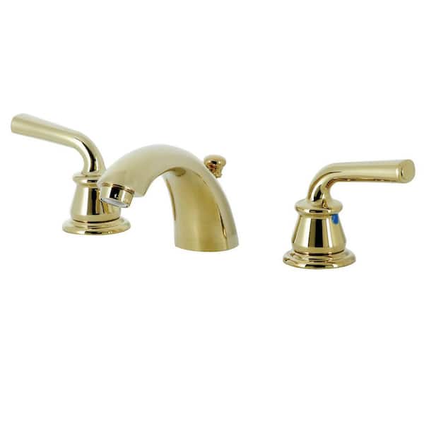 Kingston Brass Restoration 2-Handle 8 in. Mini-Widespread Bathroom Faucets with Plastic Pop-Up in Polished Brass