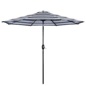 9 ft. Market Aluminum Patio Umbrella with Push Button Tilt and Crank in Blue Striped