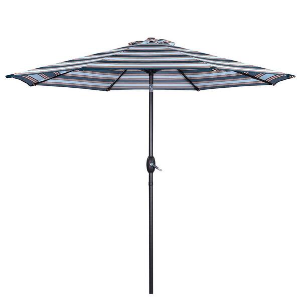 maocao hoom 9 ft. Market Aluminum Patio Umbrella with Push Button Tilt and Crank in Blue Striped
