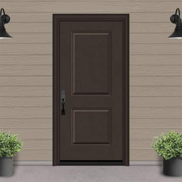 Regency 36 in. x 80 in. 2P Square Top RHIS Hickory Stain Fiberglass Prehung Front Door with 4-9/16 Jamb